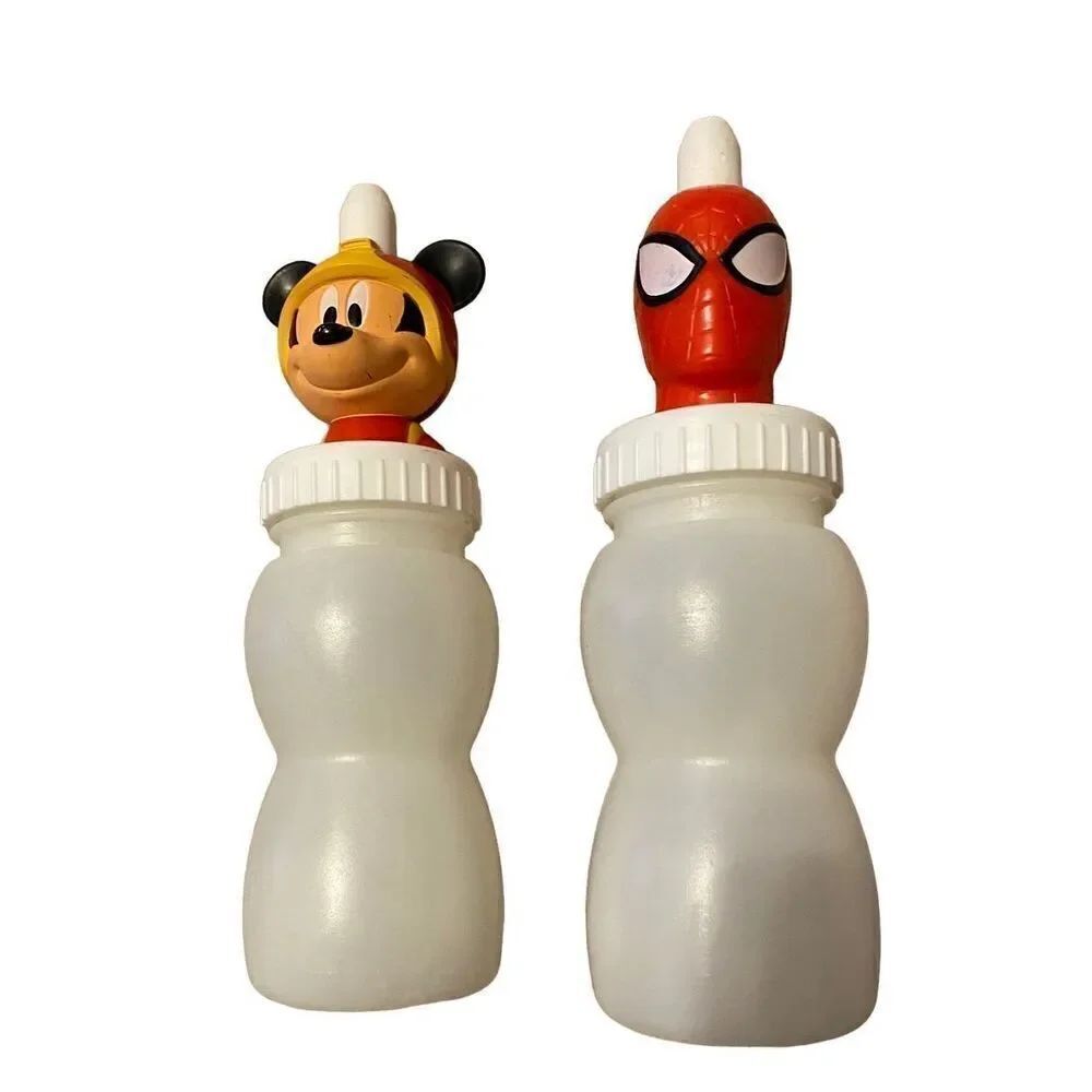 Lot of 2 Cartoon Bottles Spider-Man Mickey Mouse Disney Marvel